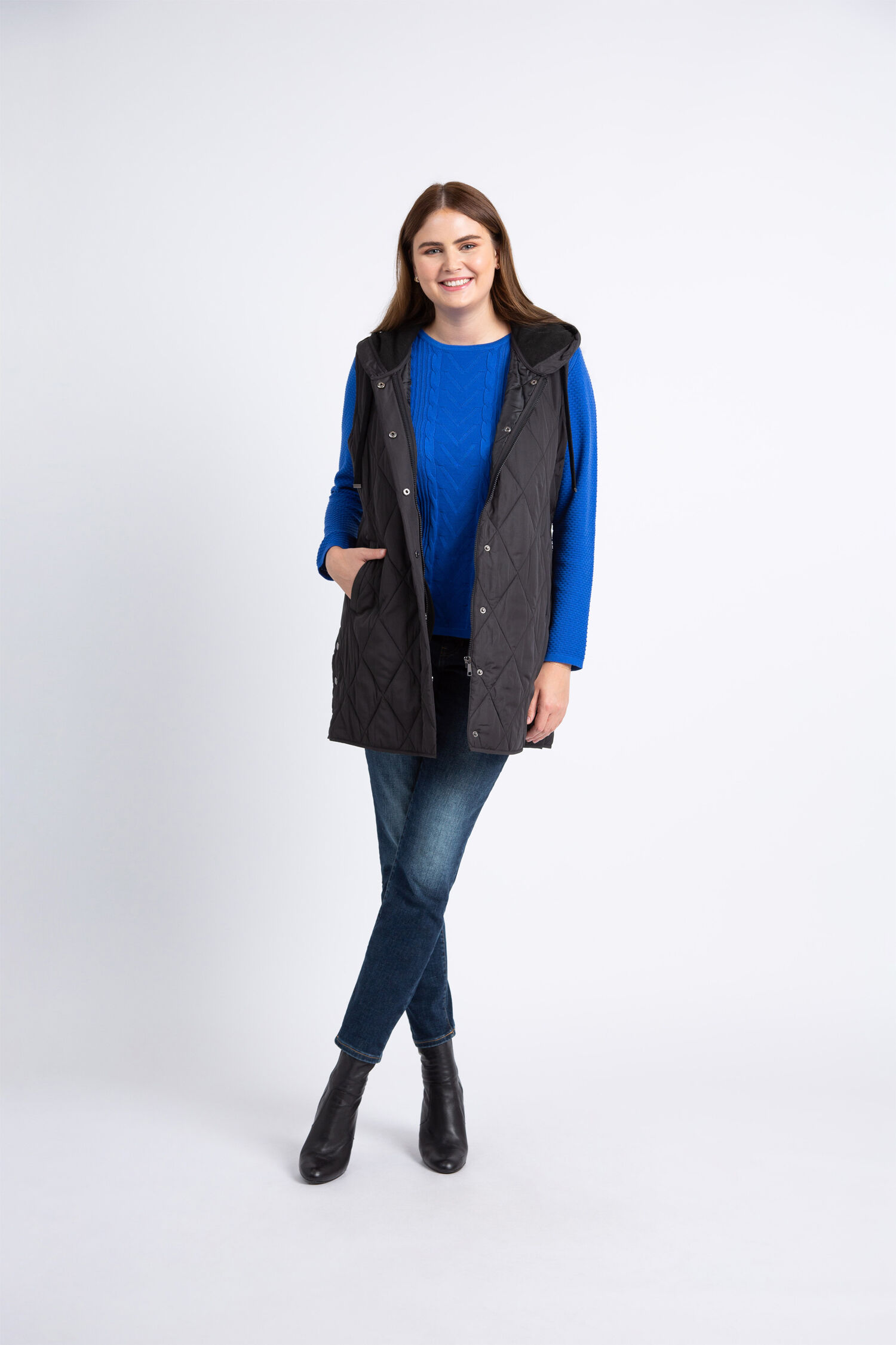 Long Quilted Vest w/ Hood  Image 1